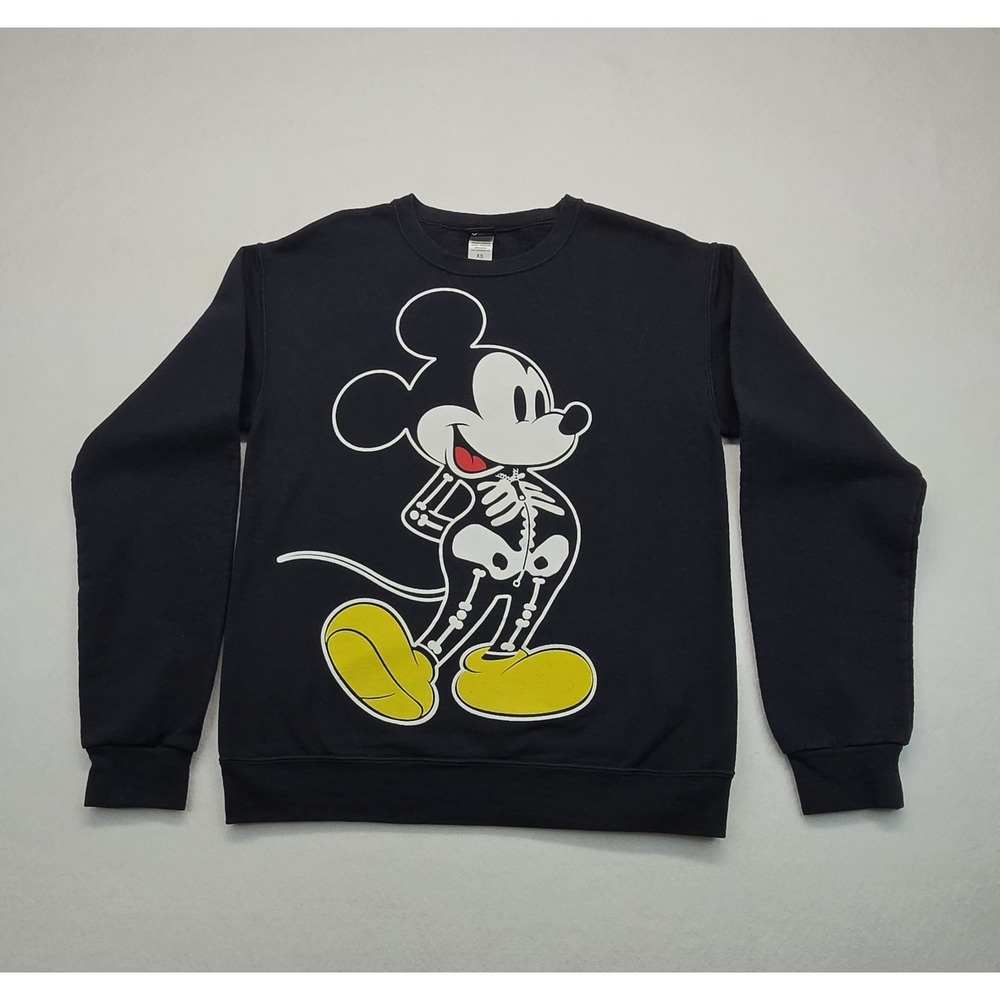 Disney Mickey Mouse Skeleton Halloween Sweatshirt Black XS